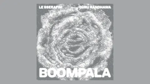 BOOMPALA single art by LE SSERAFIM and Guru Randhawa, a glittering silver rose with the title in white