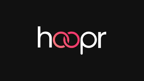The Hoopr logo in white and pink lettering on a black background