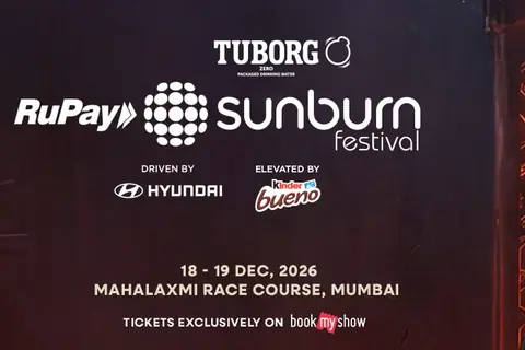 Sunburn Festival 2026 lineup poster with The Chainsmokers, Jason Derulo, DJ Snake and Sebastian Ingrosso on top